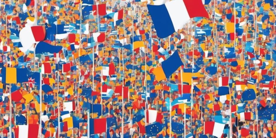 Illustratie van mensen die Europese vlagen vasthouden
