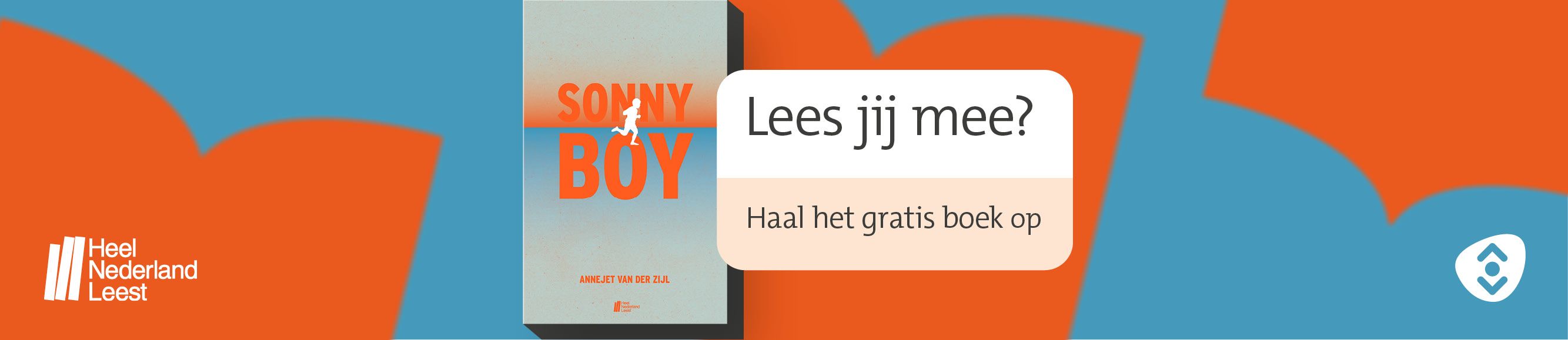 Banner van Heel Nederland leest met cover boek Sonny Boy